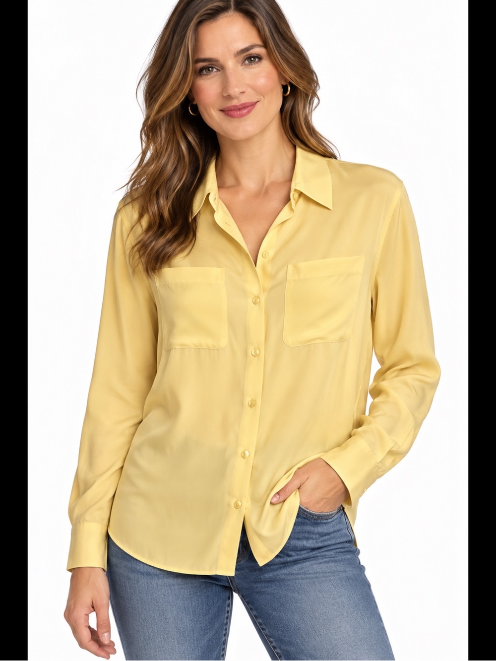 Preston & York Vintage 100% Silk Yellow Button Down Blouse Size 8 Lightweight
